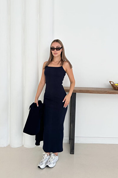 canzengın Lacivert Fermuarlı Crop Hırka & Uzun Elbise Takımı