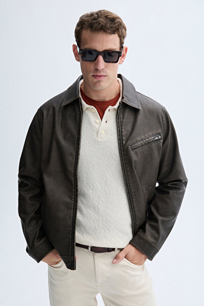 Mudo Leather Look Casual Jacket with Pockets