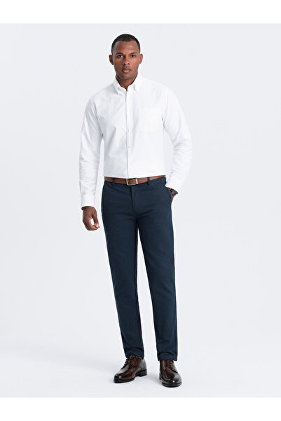 OMBRE Men's classic chino pants with fine texture - navy blue V3 OM-PACP-0188 XXL