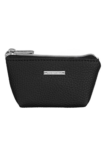 SHOPIENS Women's Coin Wallet, Black with Silver Details and Zipper, 12x3.5x7 ...