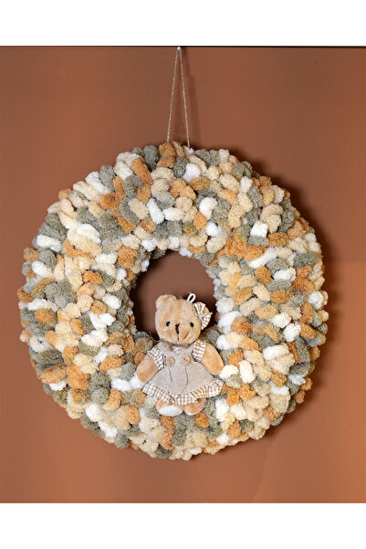 Bonila Handmade Handcrafted Brown Door Ornament with Brown Girl Teddy Bear