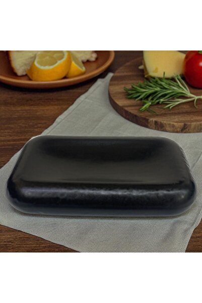 İREA PORSELEN Plume Porcelain 27cm Rectangular Flat Serving Presentation Plate Matte Black