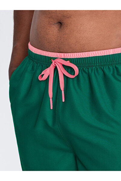 OMBRE Pánské dvoubarevné žebrované plavecké kraťasy - tmavě zelené V3 OM-SRBS-0141 XXL