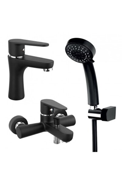 FERRO Pachet 3 in 1 Baterii Algeo lavoar cada/dus si set para dus, Negru Mat