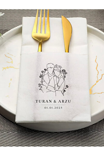 loyderlena 50 Adet Kişiye Özel İsim Baskılı Cepli Peçete Düğün Nişan Söz Peçe...