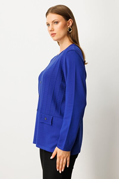 ON Pulover tricotat cu model în relief și nasturi ornamentali