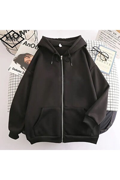 Köstebek Μαύρο φούτερ με φερμουάρ Oversize Χοντρό Unisex