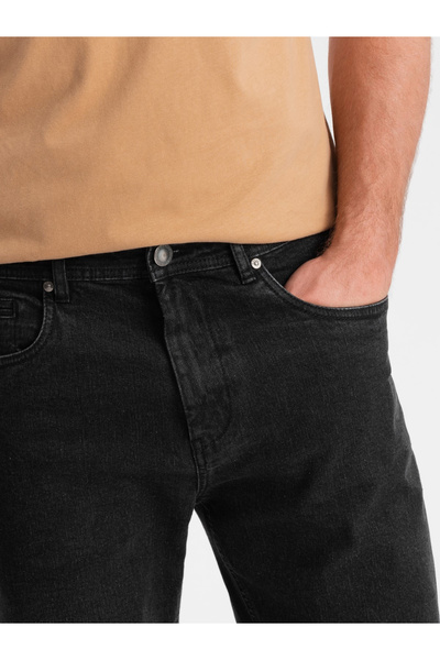 OMBRE Pánské džínové kraťasy s ohrnutými nohavicemi - černé V4 OM-SRDS-0134 L