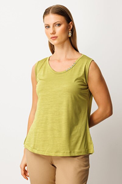 ON Γυναικεία μπλούζα μεγάλου μεγέθους με λεπτομέρεια με κουμπιά στο λαιμό, αμ...