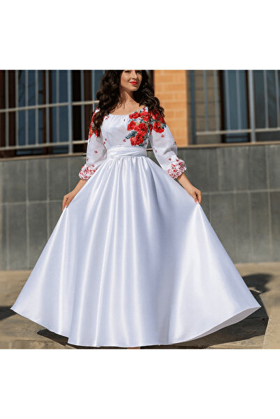 Ie Traditionala Rochie Traditionala stilizata cu Maci 8