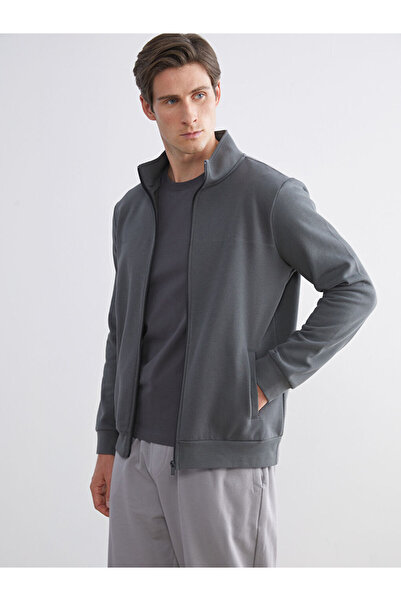 LC Waikiki Anthracite Stand Collar Long Sleeve Men's Zippered Sweatshirt