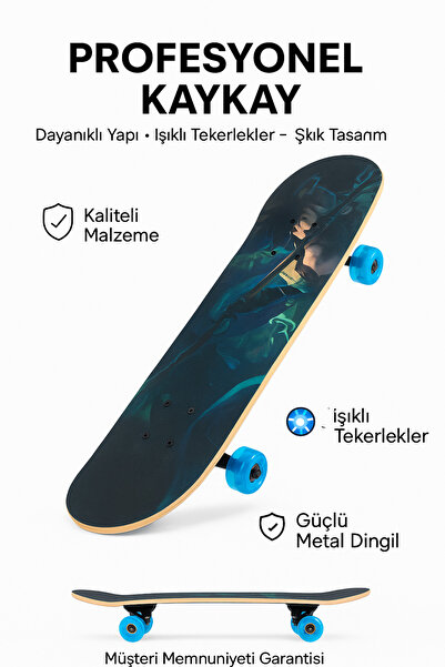 Janissary Profesyonel Kaykay | Silikon Işıklı Tekerlekler | Dayanıklı Ahşap T...