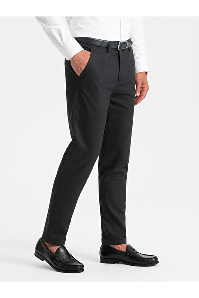 OMBRE Men's classic chino pants with fine texture - black V5 OM-PACP-0188 S
