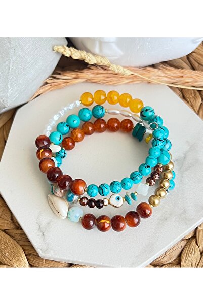 HALHALMILL Coffee and Turquoise Design Spiral Bracelet