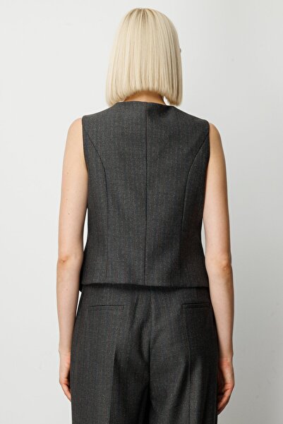 Ekol Stripe Patterned V-Neck Vest