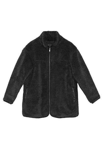 Beauty Omelette Antrasit Oversize Fermuarlı Teddy Kaban