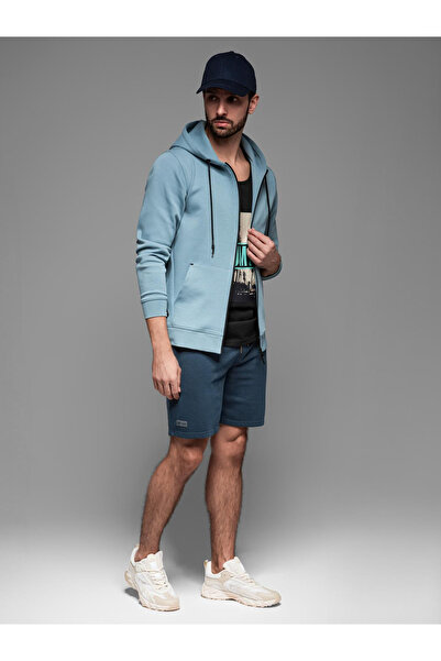 OMBRE Pánské krátké tepláky RELAXED FIT ve stylu athleisure - tmavě modré V4 OM-SRWS-0122 L