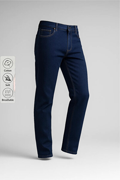 DAMGA JEANS Men's High Waist Wide Leg Navy Blue Jeans