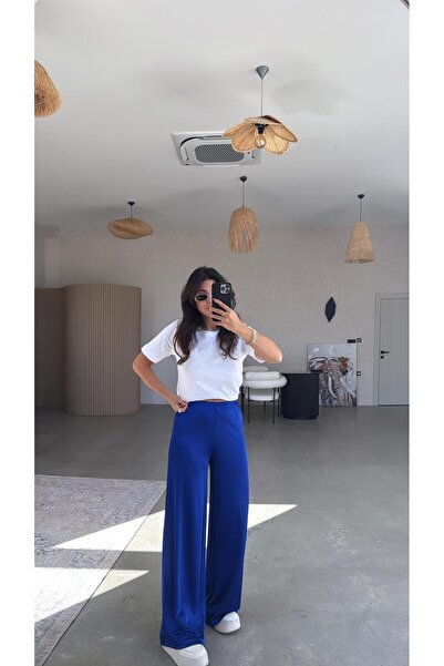 Buket Teke Παντελόνι Saks Blue Draped Tok Satin