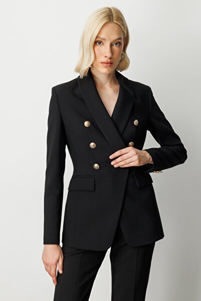 Ekol Double-Breasted Collar Pocket Jacket 5013-26K Black