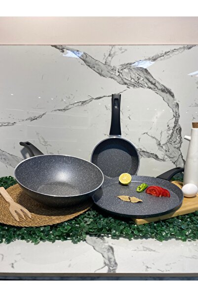 Elvira طقم مقلاة ووك من الجرانيت - رمادي