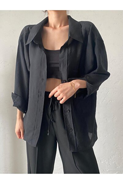 FOXY Freaky Collection Kadın Salaş Oversize Siyah Gömlek