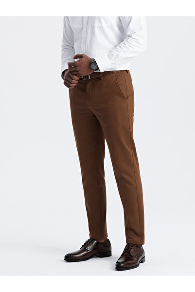 OMBRE Men's SLIM FIT chino pants with fine texture - caramel V3 OM-PACP-0190 XXL