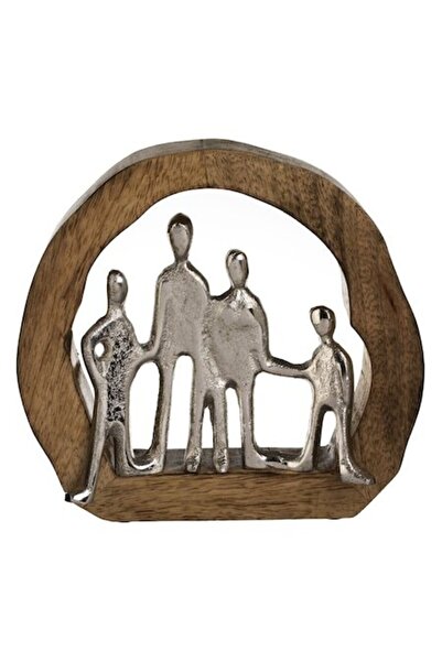 SHOPIENS Coroană decorativă din lemn cu figurină de familie 19,5x5x18cm