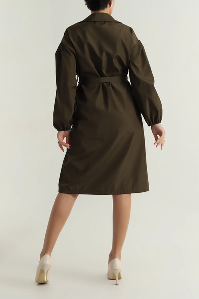 VıoShıne Kadın Kruveza Yaka Belden Bağlamalı Balon Kol Trençkot