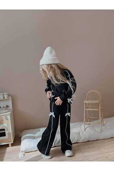 MeaShop Girl's Bowknot Wide-Leg Sweatpants Top and Bottom Set