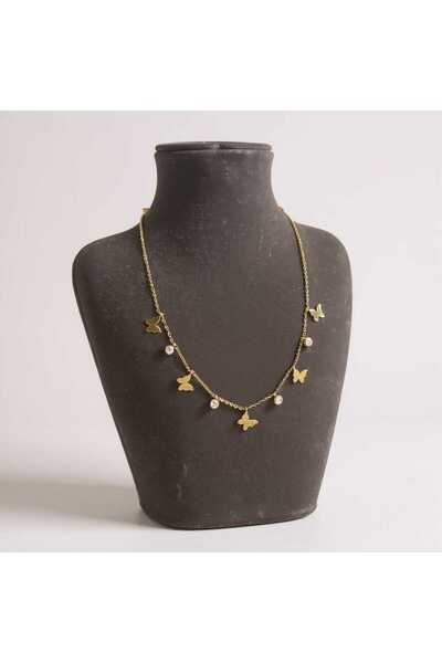GOOG DESIGN Gold Color Butterfly Figured Stone Detailed Women's Necklace – El...