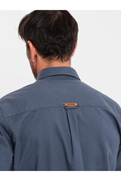 OMBRE Pánská lněná košile s klasickým límečkem a kapsami REGULAR FIT - modrá V4 OM-SHCS-0134 M