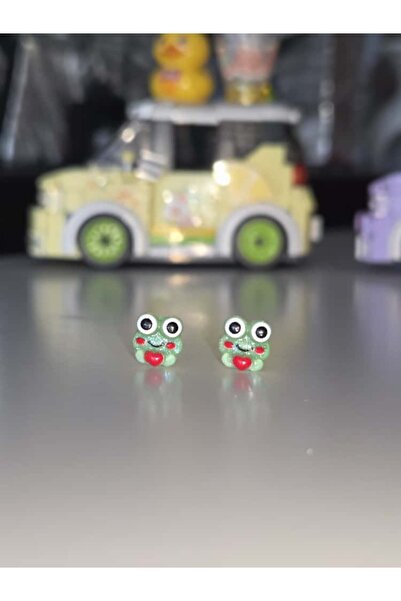 AyShope Sevimli Kurbağa Desenli Silikon Küpe Bir Çift Antialerjik Şeffaf Uçlu Bioplast