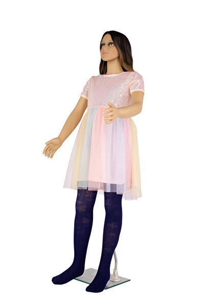 PETRA-ELISA Children's Lycra 40 DEN tights with Clarissa pattern, Navy blue, 3-6 years