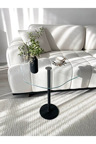 MONEayna WİCCİ Dekoratif Cam Siyah Zigon Yan Sehpa