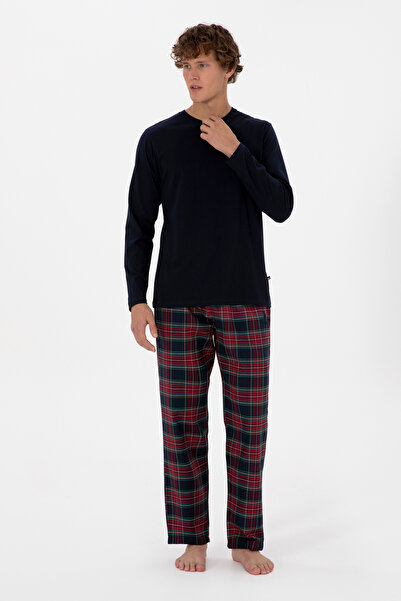 U.S. Polo Assn. Erkek Kırmızı Ekoseli Lacivert Pijama Takımı 50318615-VR033
