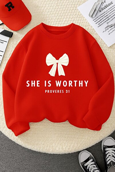 BENROMA 3 İPLİK PENYE SHE İS WORTHY BASKILI ÜNİSEX ÇOCUK SWEAT