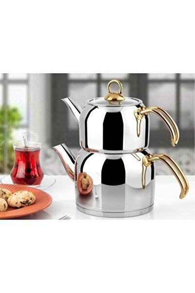 Tiesa Home Asya Mini Size Stainless Steel Teapot Gold Handle 4 Pieces