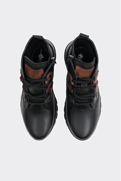 derinet Hakiki Deri Fermuarlı Bağcıklı Kadın Bot