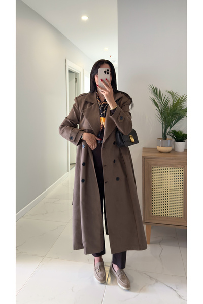 BİRCANÇİL Tolia Kahve Astarlı Süet Trençkot
