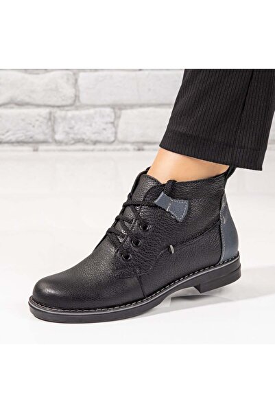 Modlet.ro Ghete negre cu șireturi pentru femei, din piele MOD09858