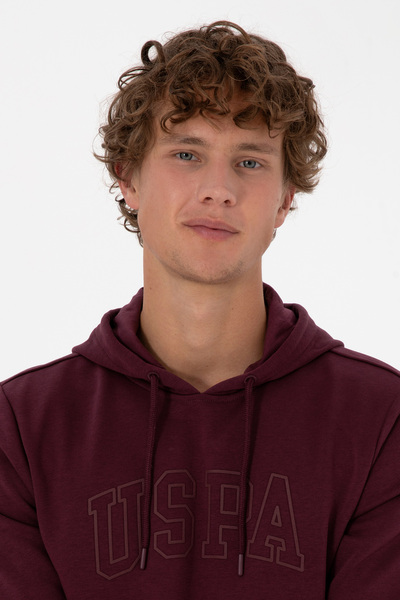 U.S. Polo Assn. Erkek Regular Fit Kapüşonlu Koyu Bordo Basic Sweatshirt 50315663-VR177