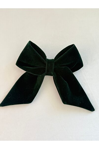 vikivin bebe Zümrüt Yeşili Kalın Kadife Fiyonk Toka – 8 cm Otomatik Klips