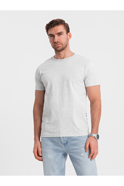 OMBRE Ανδρικό μπλουζάκι με στάμπα σε χρώμα φοίνικα - γκρι V2 OM-TSFP-0182 L