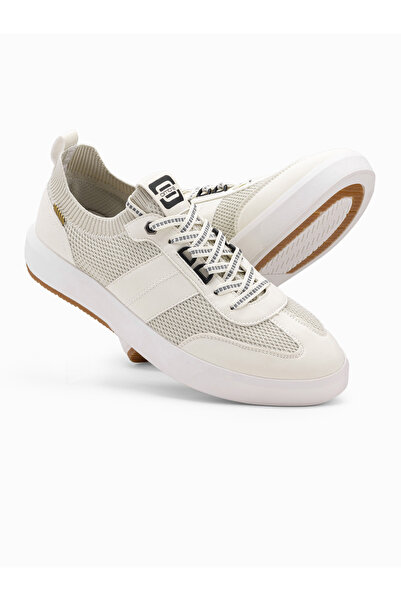 OMBRE Men's slip-on structured fabric sneakers - sand V1 OM-FOSL-0154