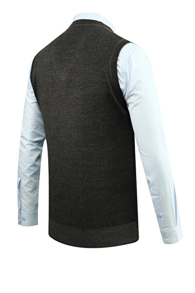 Çizgi Triko Men's Plus Size V-Neck Sweater Patterned Steel Knit Classic Fit - 5208Hb