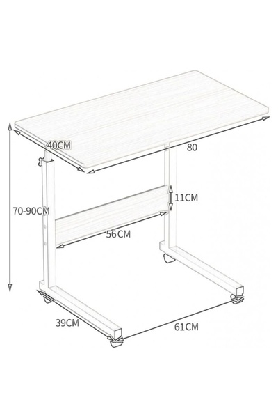 ECARLA Mobile table, adjustable, on wheels, for laptop, metal frame, 80x40 cm, eCarla, STL03WZ2