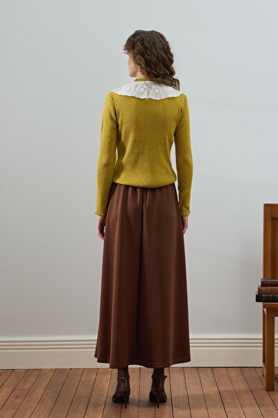 Ceylan Otantik Oil Green White Collar Knitwear Cardigan