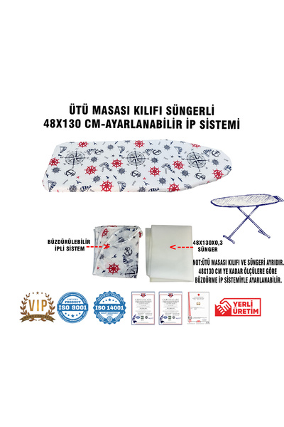 Vip Home Concept Market Ürünleri Ütü Masası Kılıfı Vip 48x130 Cm-Süngerli Ütü...