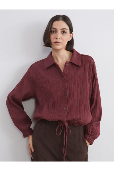 LC Waikiki Burgundy Oversize Muslin Women's Shirt